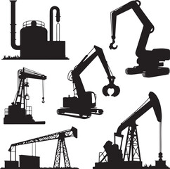 Collection of industrial machinery and equipment silhouettes isolated