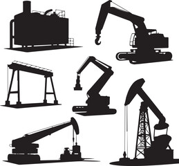 Collection of industrial machinery and equipment silhouettes isolated