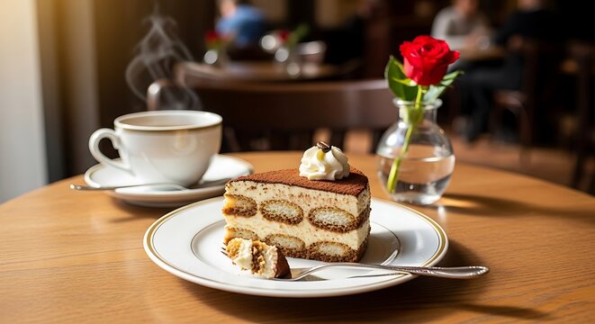 Slice of tiramisu with coffee