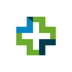 Fototapeta premium Abstract geometric cross symbol illustrating healthcare and medical concepts