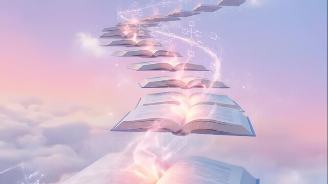 Opened Books Ascend Into the Sky Representing Knowledge and Learning