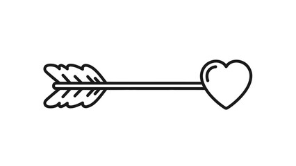 Black and white line art illustration of a heart pierced by a cupid's arrow, symbolizing love and romance.