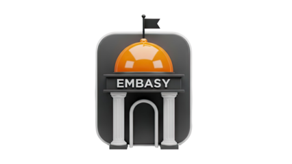 Embassy building icon with dome and columns on transparent background