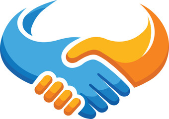 Obraz premium Stylized Handshake Concept with Blue and Orange Abstract Hands Vector Logo Design