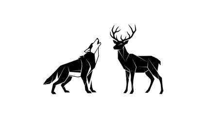 Obraz premium Deer silhouette vector illustration in nature
