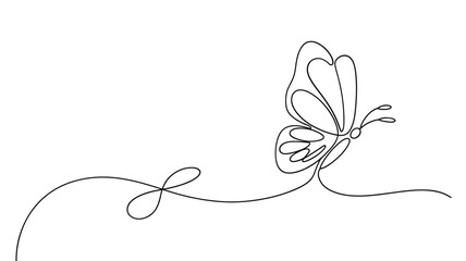 Elegant one line drawing of a butterfly with a flowing artistic trail