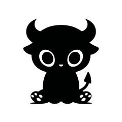 Black cartoon bull silhouette on white background for various design projects