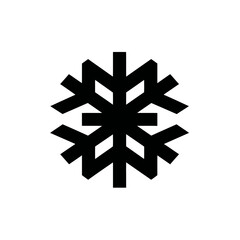 Black snowflake icon against white background for winter theme design