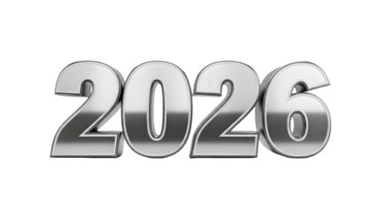 Shiny silver 2026 isolated on transparent background