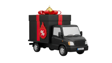 Black Friday Gift Delivery Truck on transparent background