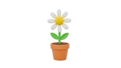 3D Cartoon Daisy Flower in Pot