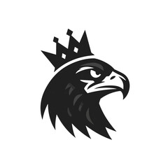 Eagle head with crown logo design in monochrome style on white background