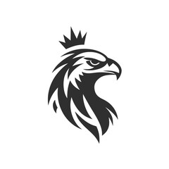 Stylized eagle head silhouette with crown design for graphic use