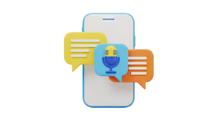 3D Mobile Phone with Speech Bubbles and Microphone Icon