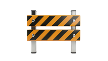 Orange and Black Construction Barrier with Metal Posts on transparent background