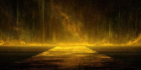 Abstract golden path through atmospheric light with illuminated background