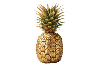 Obraz premium Golden pineapple with green leaves against a black background fruit tropical, Isolated On White Background, Png Transparent