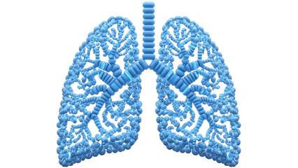 Detailed 3D model of human lungs in blue color with bronchial tree structure, medical illustration perfect for health education and respiratory disease awareness