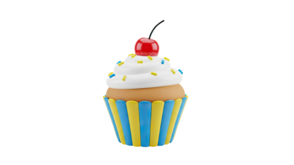 Cupcake with cherry and sprinkles on a transparent background