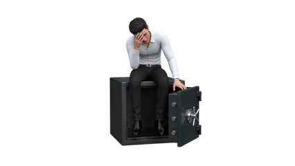 Sad Man Sitting in Empty Safe