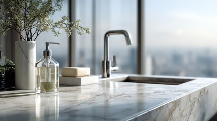Modern kitchen countertop with soap dispenser and faucet