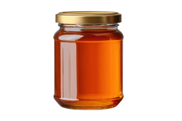 Glass jar filled with amber colored honey and golden metal lid image, Isolated On White Background, Png Transparent