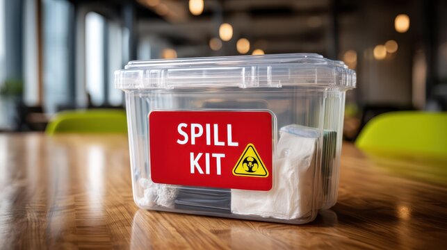 Spill kit on wooden table