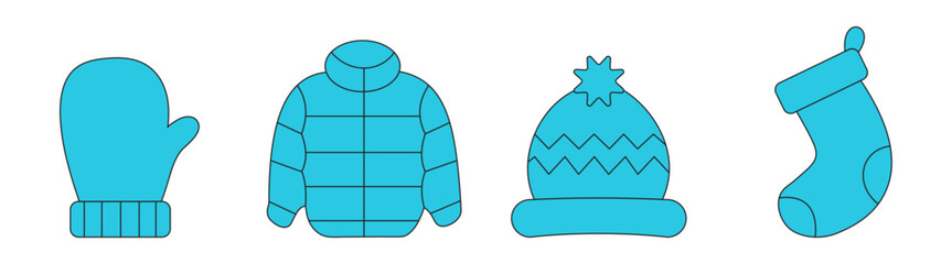 Winter Clothing Icons Set – Hat Jacket Mittens Socks Cold Weather Vector © Ameera
