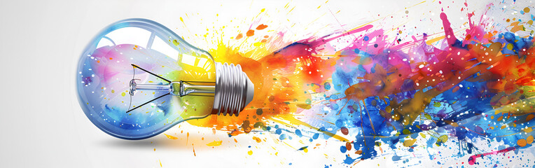 Vibrant light bulb explodes into colorful creative ideas