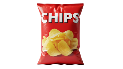 A red bag of chips isolated on transparent background