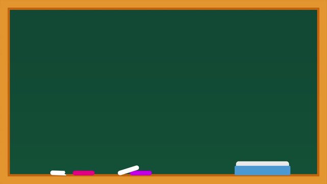 Animation of Green board with chalk and duster for school