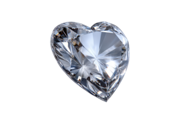 Heart shaped diamond gemstone sparkling clear facets on black background image, Isolated On White Background, Png Transparent