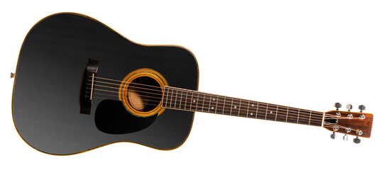 Black Acoustic guitar isolated on white background, Classic acoustic guitar on white background with work path PNG File.