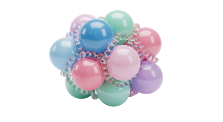 "Colorful Bunch of Pastel Balloons with White Rope Accent (Adobe Stock Style)"

