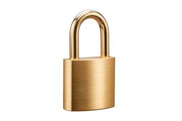 Golden brass padlock with brushed texture on black background security, Isolated On White Background, Png Transparent