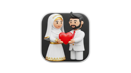 Muslim Couple Holding Red Heart on transparent background