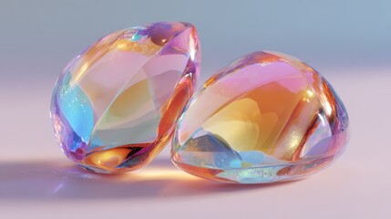 Two iridescent crystals