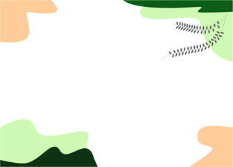 Fototapeta premium Minimalist Abstract Botanical Frame with Organic Green and Peach Shapes on Clean White Background Design