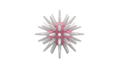Abstract pink sphere with white spikes on transparent background