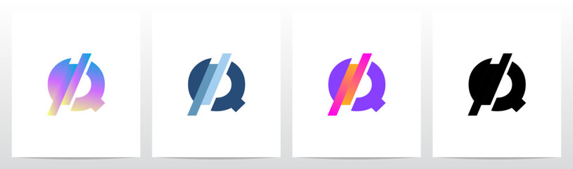 Stripes Diagonal Cut Letter in Half Initial Logo Design Q