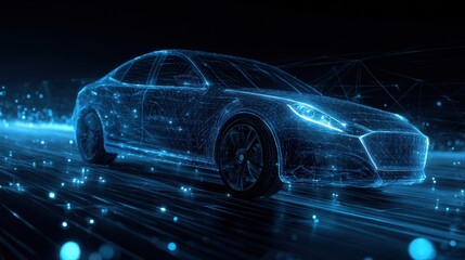 Futuristic car on digital highway