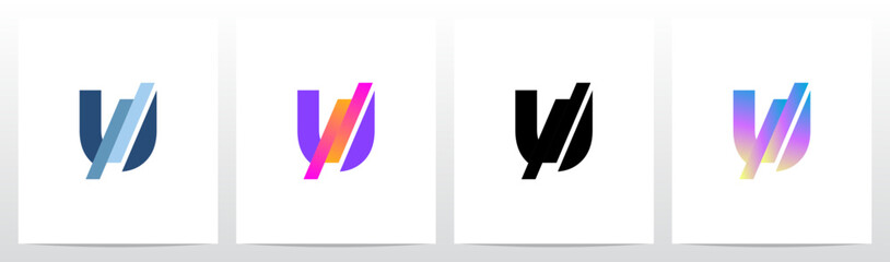 Stripes Diagonal Cut Letter in Half Initial Logo Design U