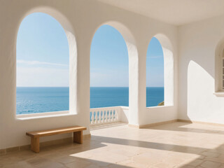 Empty Mediterranean Interior with Bright Sunlight