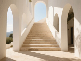 Empty Mediterranean Interior with Bright Sunlight