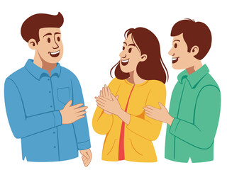 Obraz premium three business people talking together flat illustration isolated transparent background 