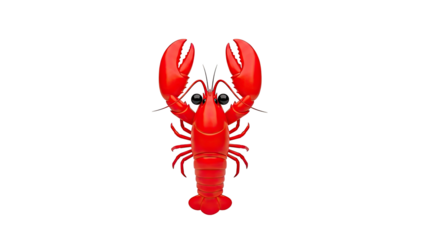 Red cartoon lobster with big claws and happy face on transparent background