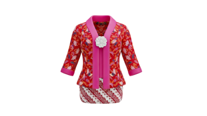 Traditional Indonesian Kebaya and Sarong Outfit on transparent background