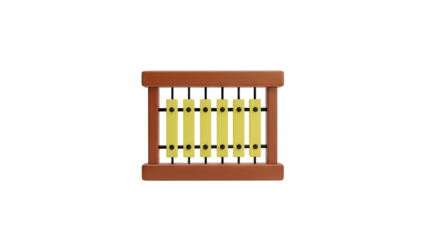 Xylophone with yellow bars and brown frame on transparent background