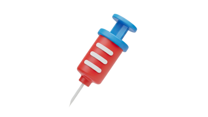 3D Stylized Syringe Icon with Red Barrel and Blue Plunger on transparent background