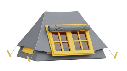Cartoon Tent with Yellow Window and Awning